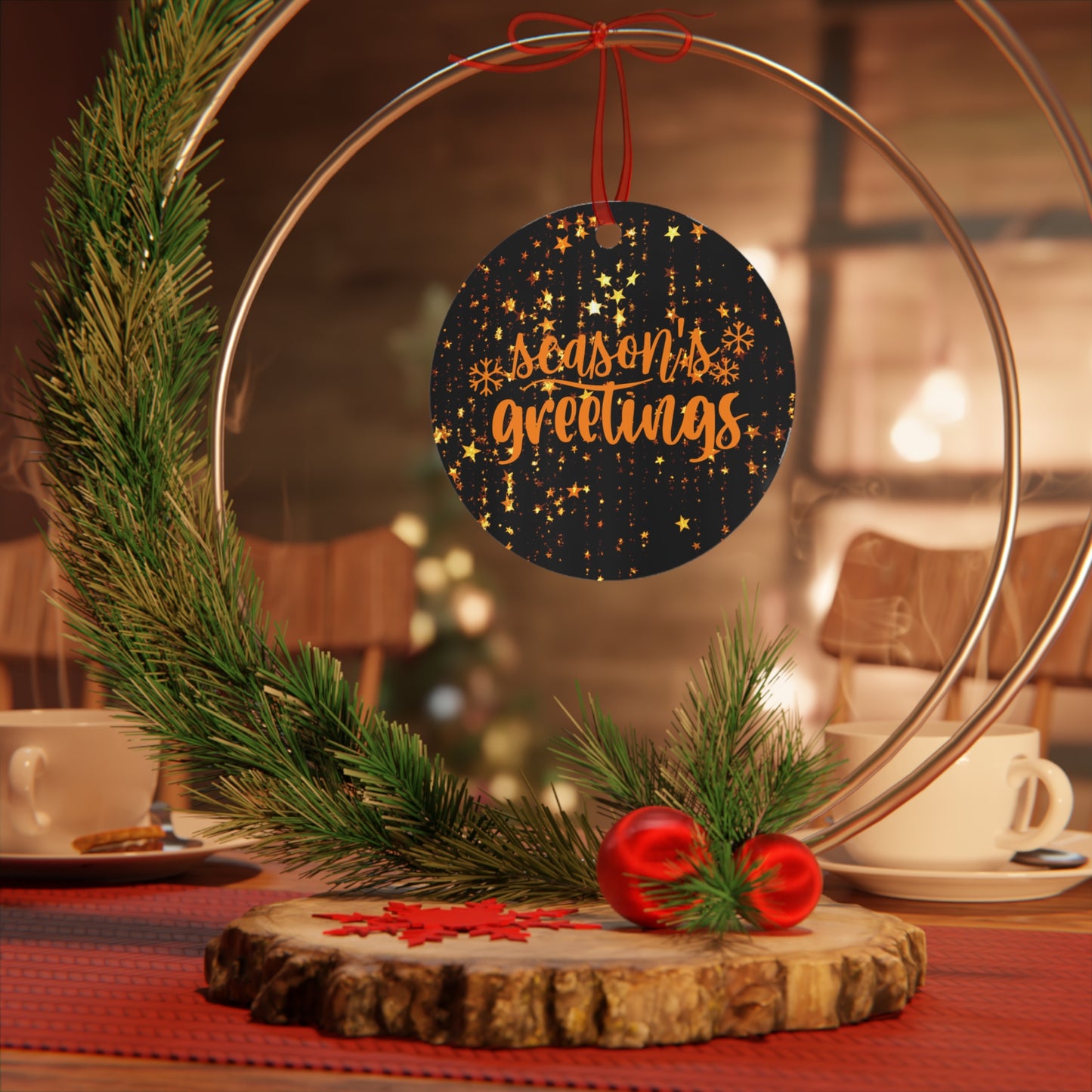 Season's Greetings Metal Ornaments