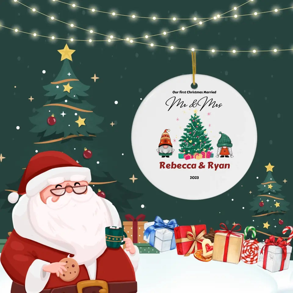 Personalized - First Christmas Married, Gnome, Christmas Tree