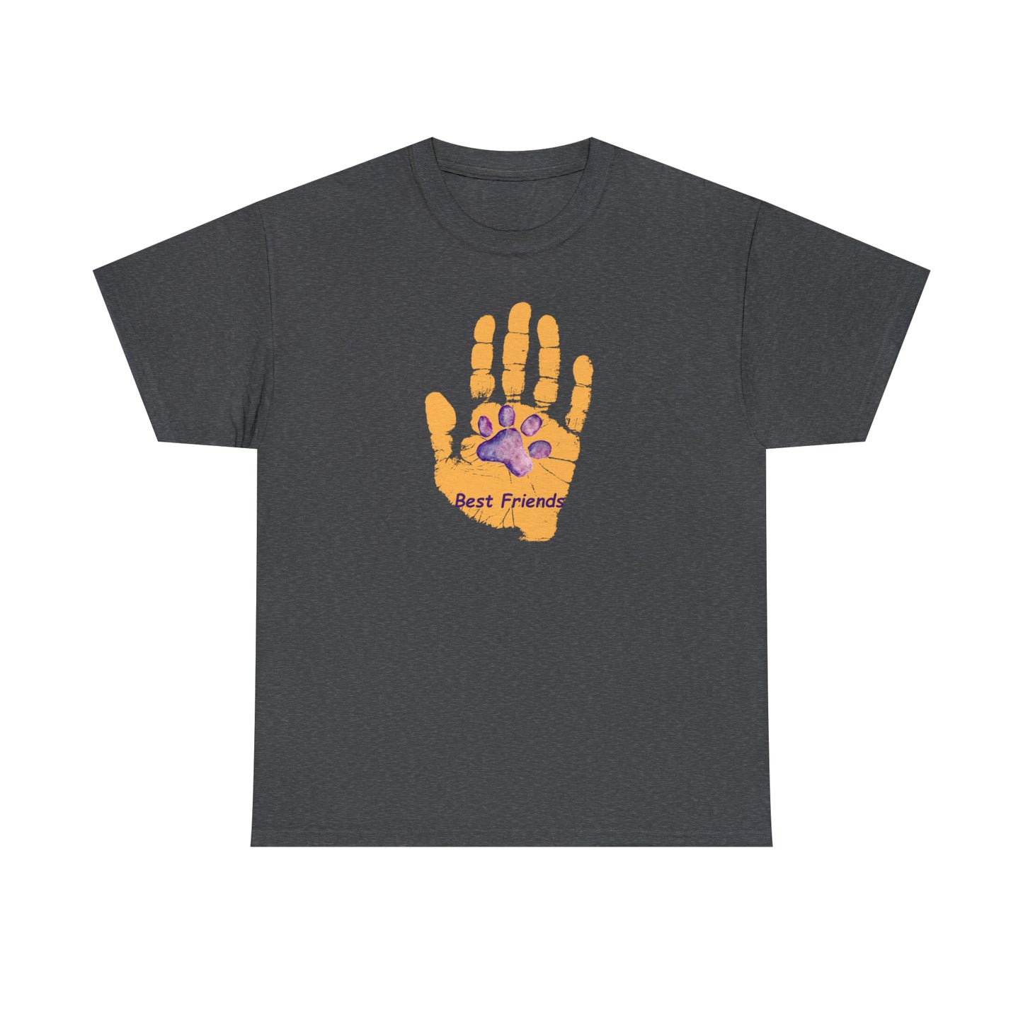 Handprint with Dog Paw, Best Friend - Unisex Heavy Cotton Tee