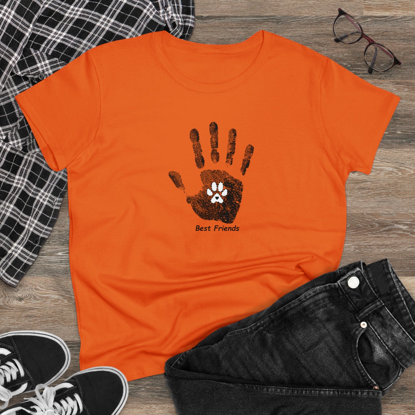 Best Friend, hand and paw - Women's Midweight Cotton Tee