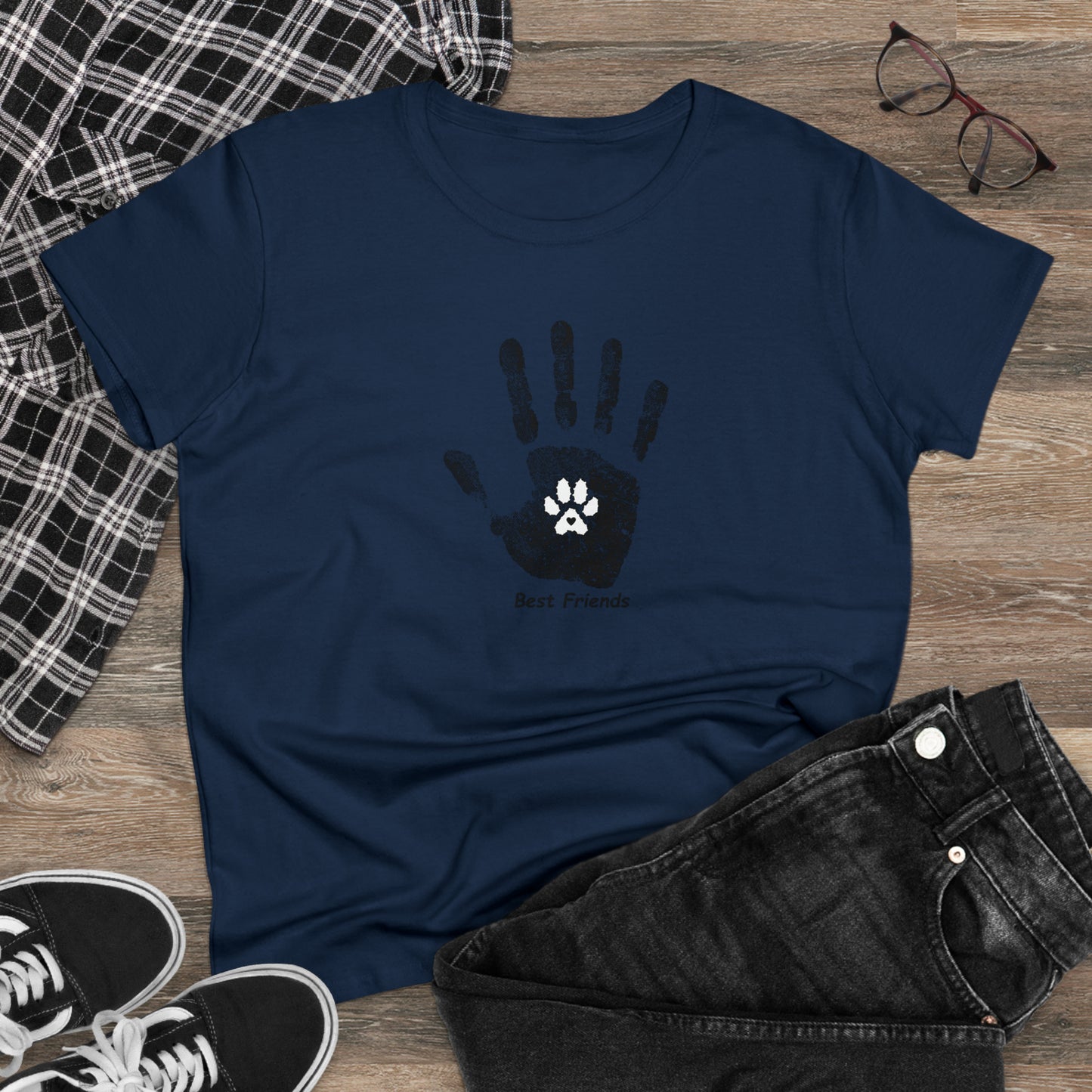 Best Friend, hand and paw - Women's Midweight Cotton Tee