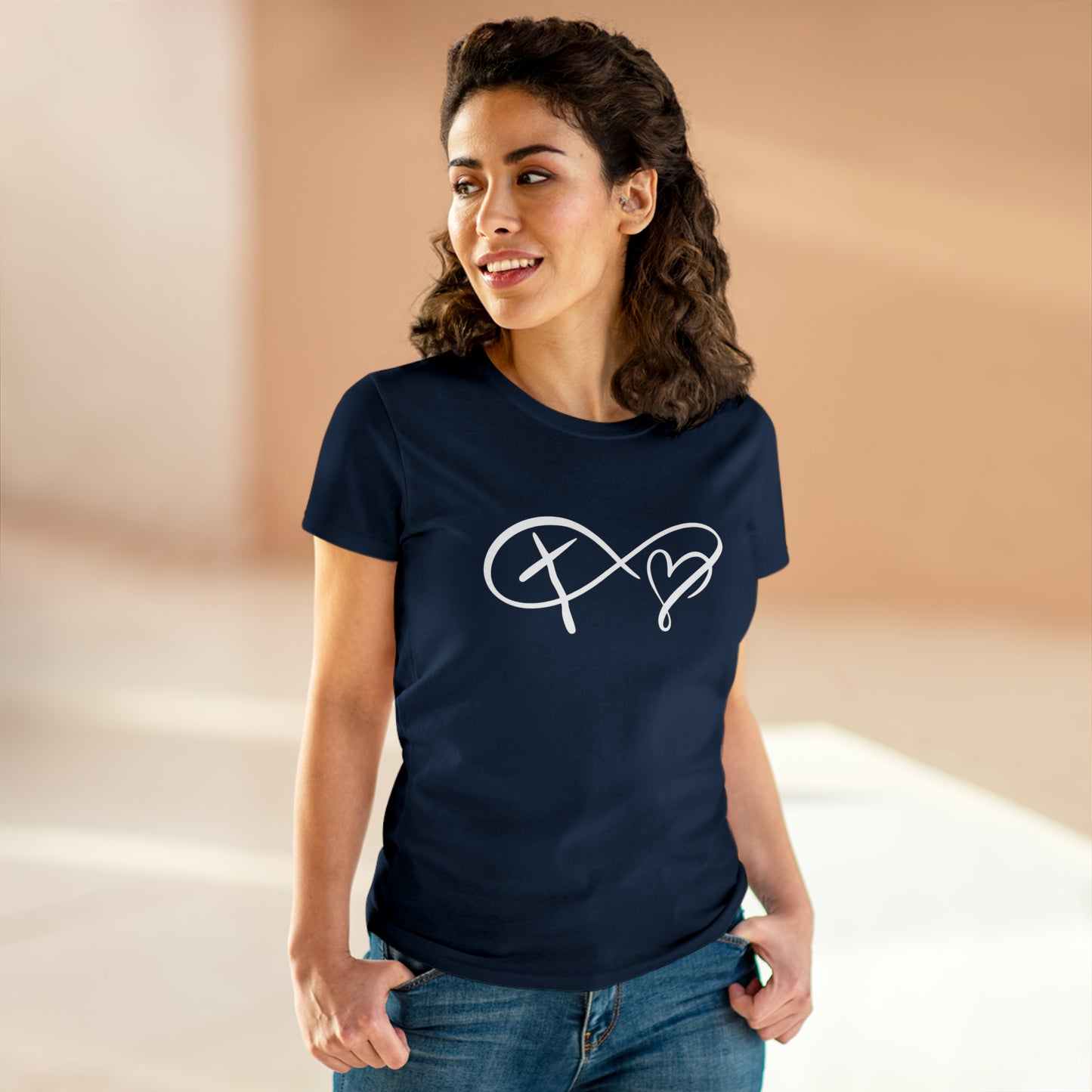 Infinity heart and cross, Women's Midweight Cotton Tee