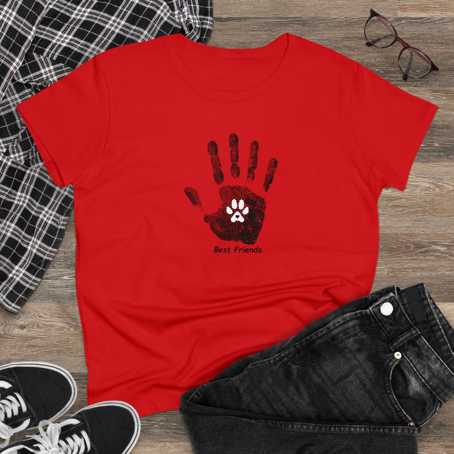 Best Friend, hand and paw - Women's Midweight Cotton Tee