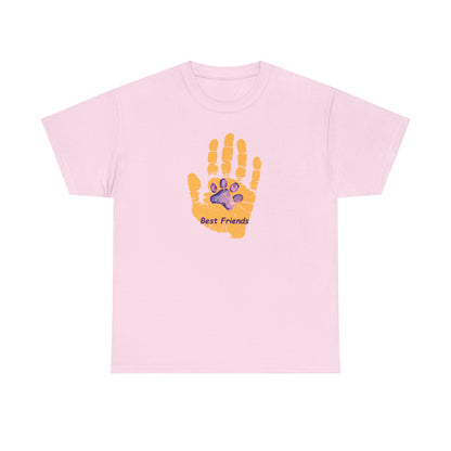 Handprint with Dog Paw, Best Friend - Unisex Heavy Cotton Tee