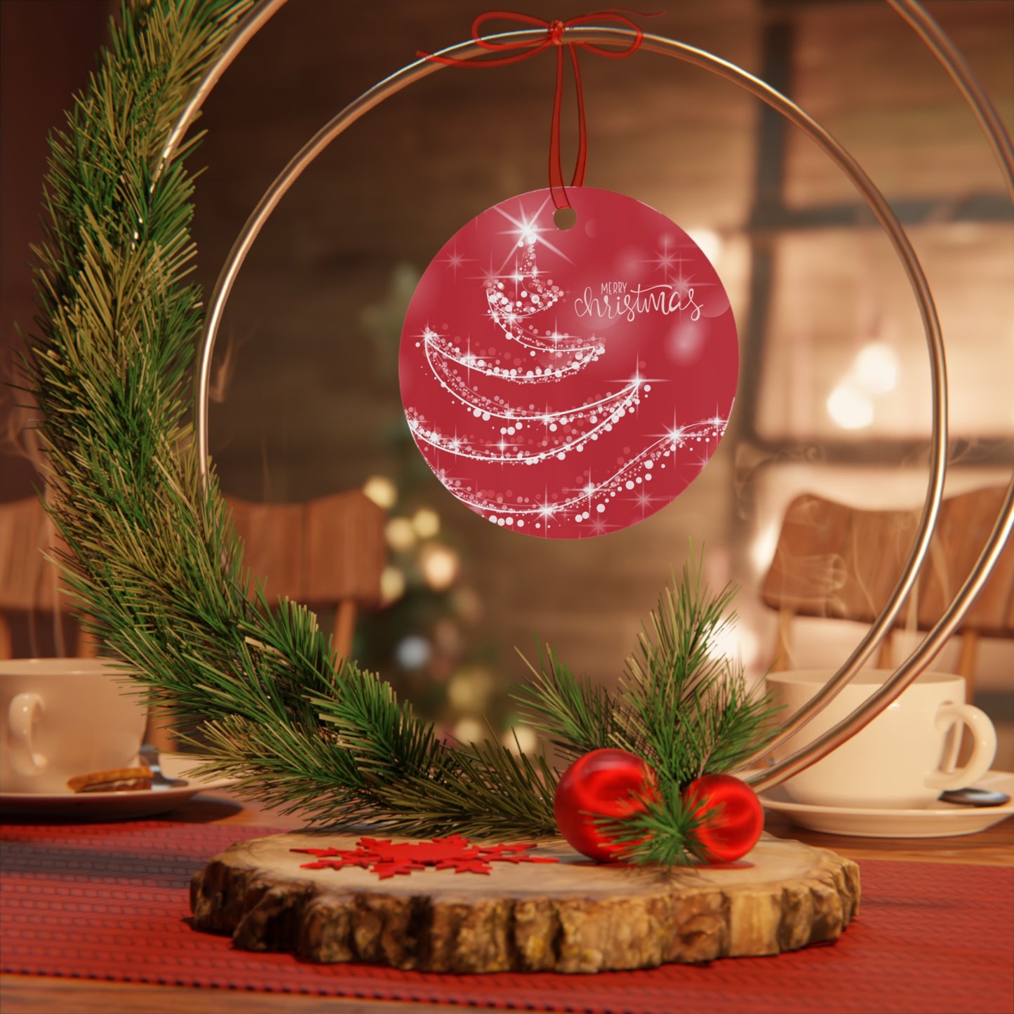 Red Christmas Metal Ornament