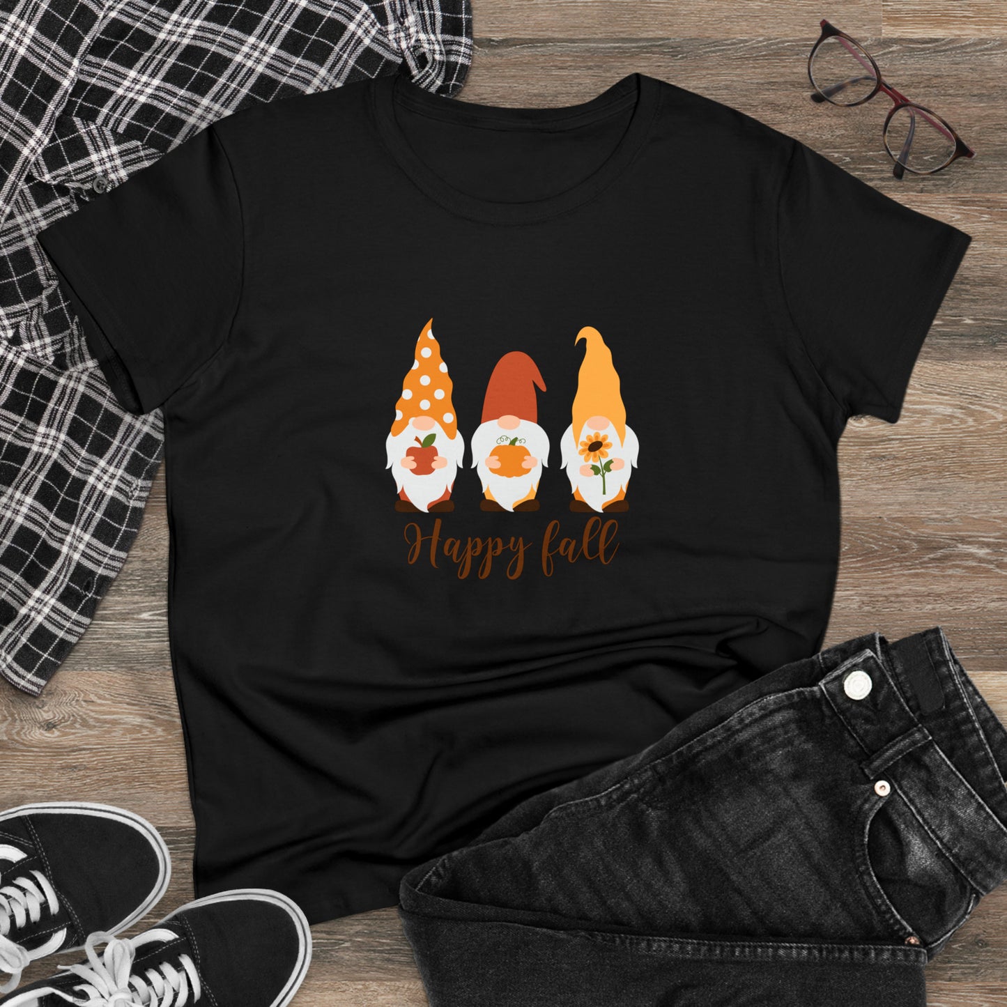 Happy Fall Gnomes - Women's Midweight Cotton Tee