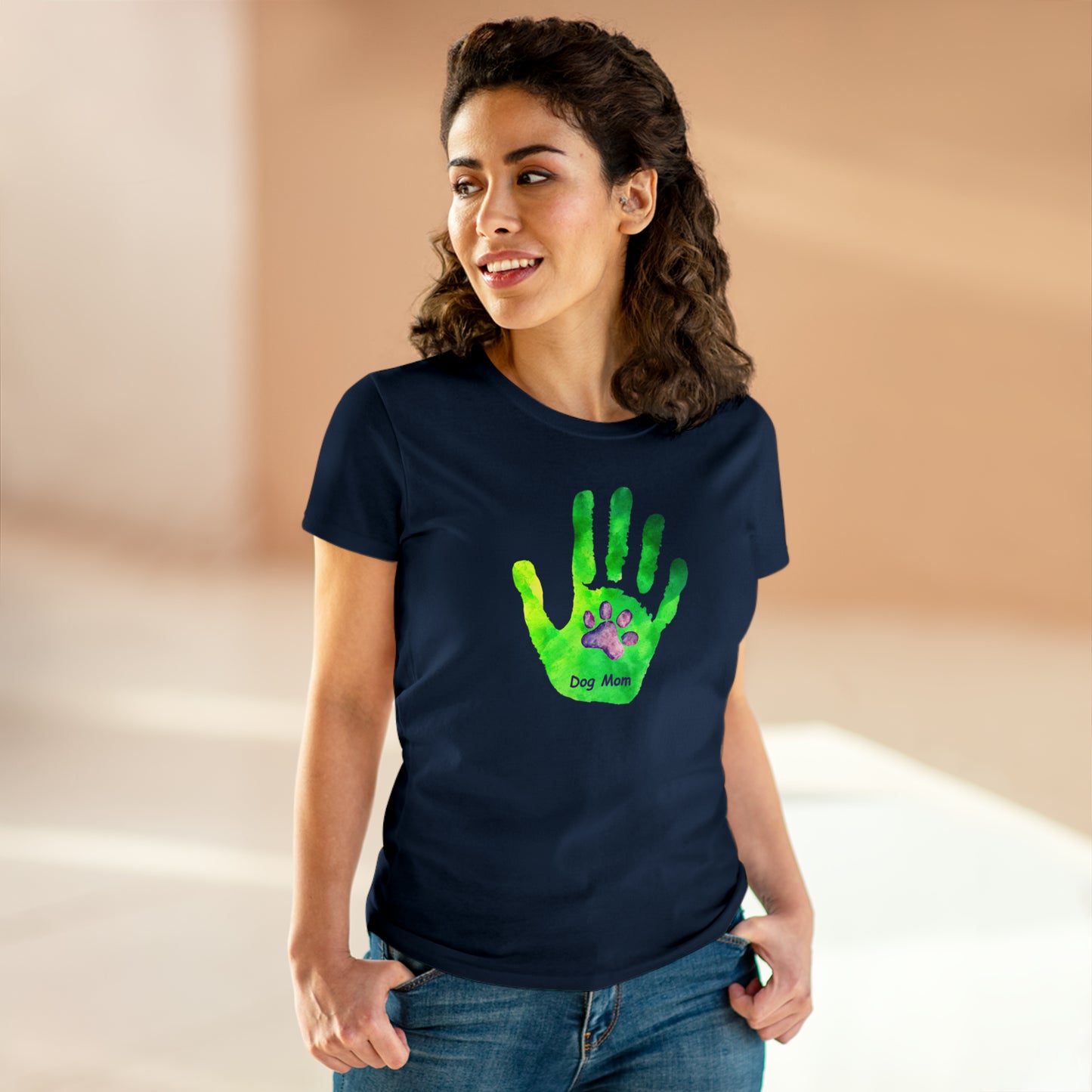 Dog Mom Hand and Paw - Women's Midweight Cotton Tee