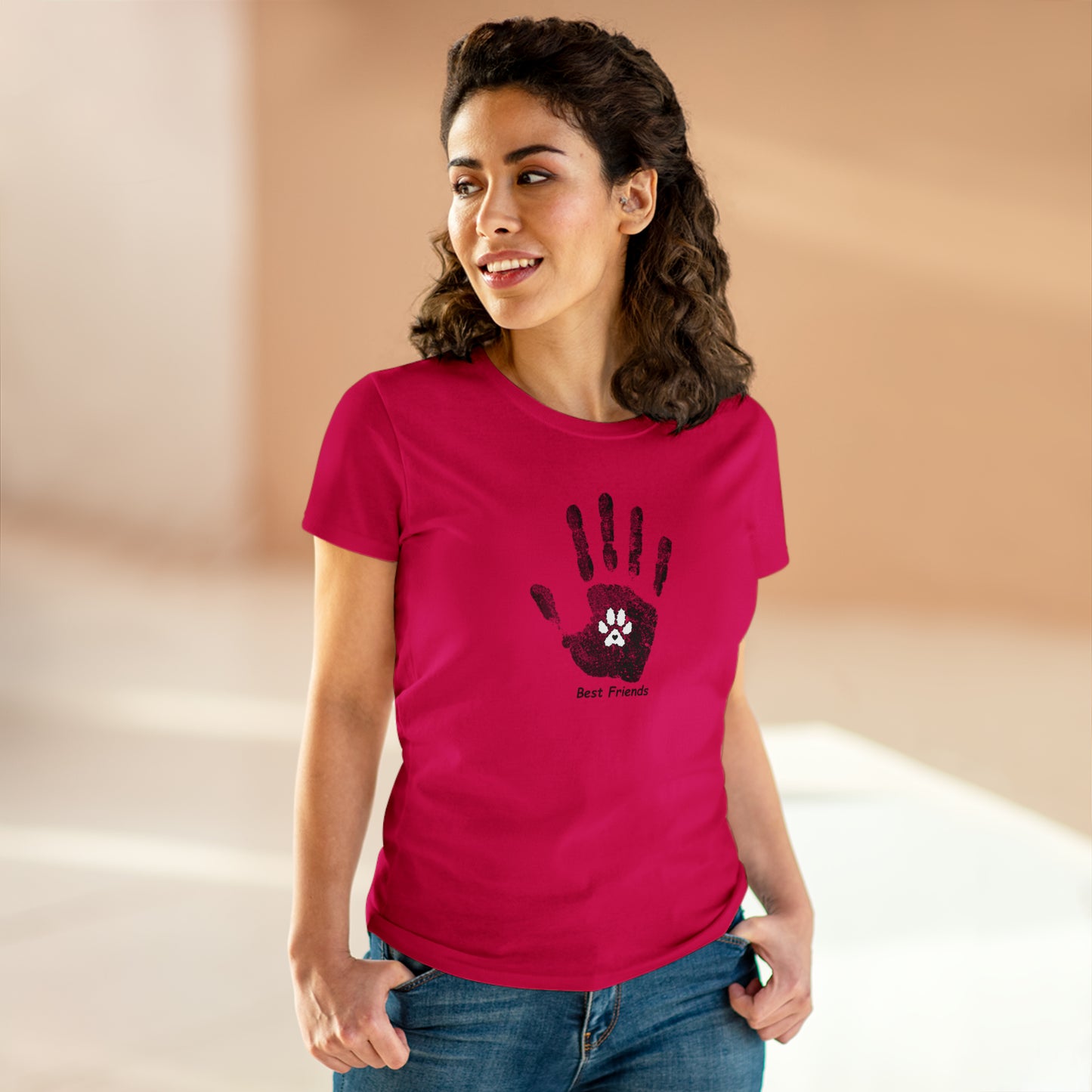 Best Friend, hand and paw - Women's Midweight Cotton Tee