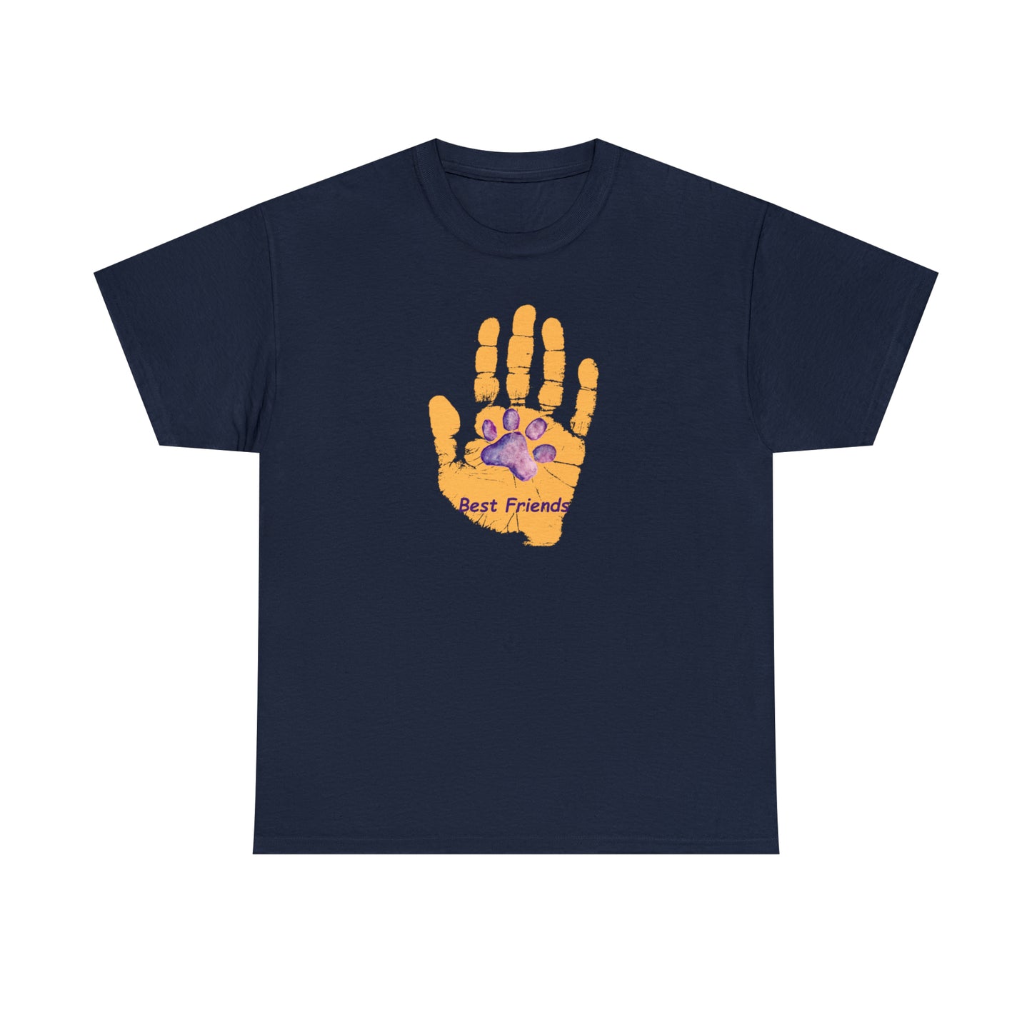 Handprint with Dog Paw, Best Friend - Unisex Heavy Cotton Tee