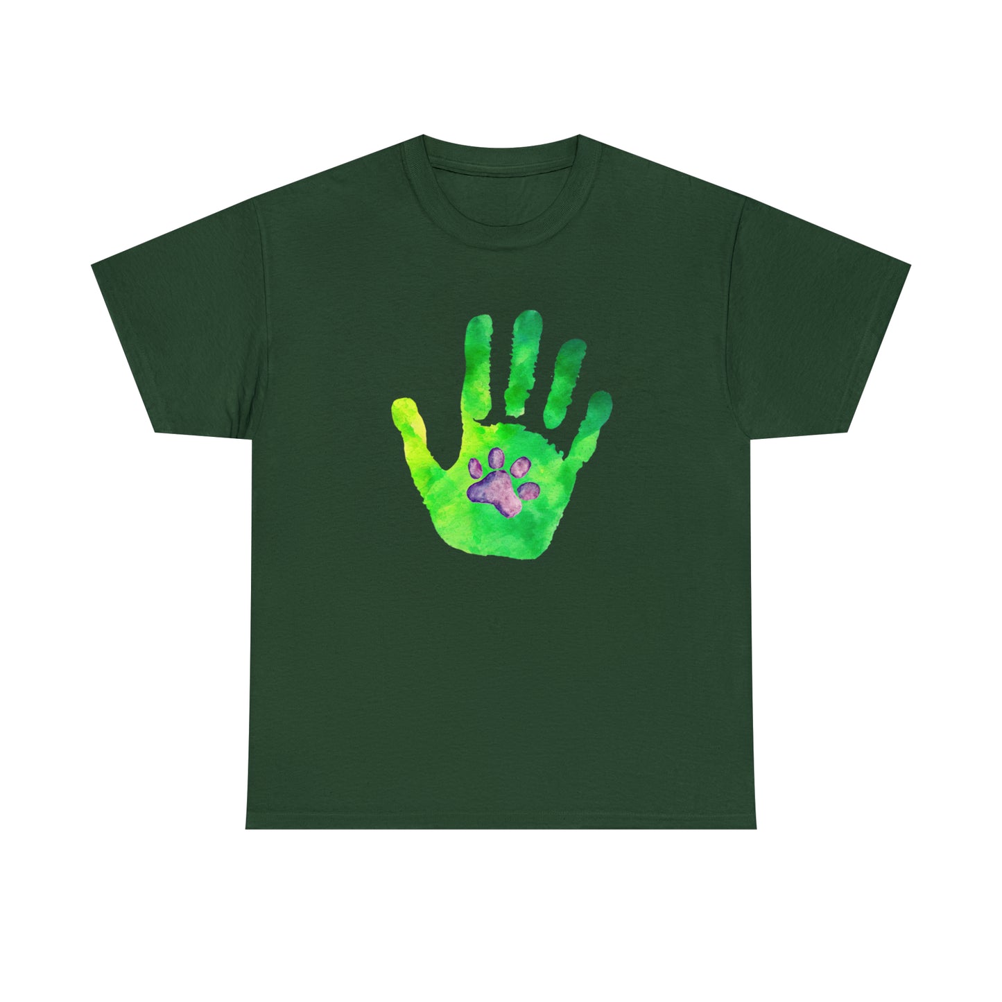 Handprint with Dog Paw - Unisex Heavy Cotton Tee