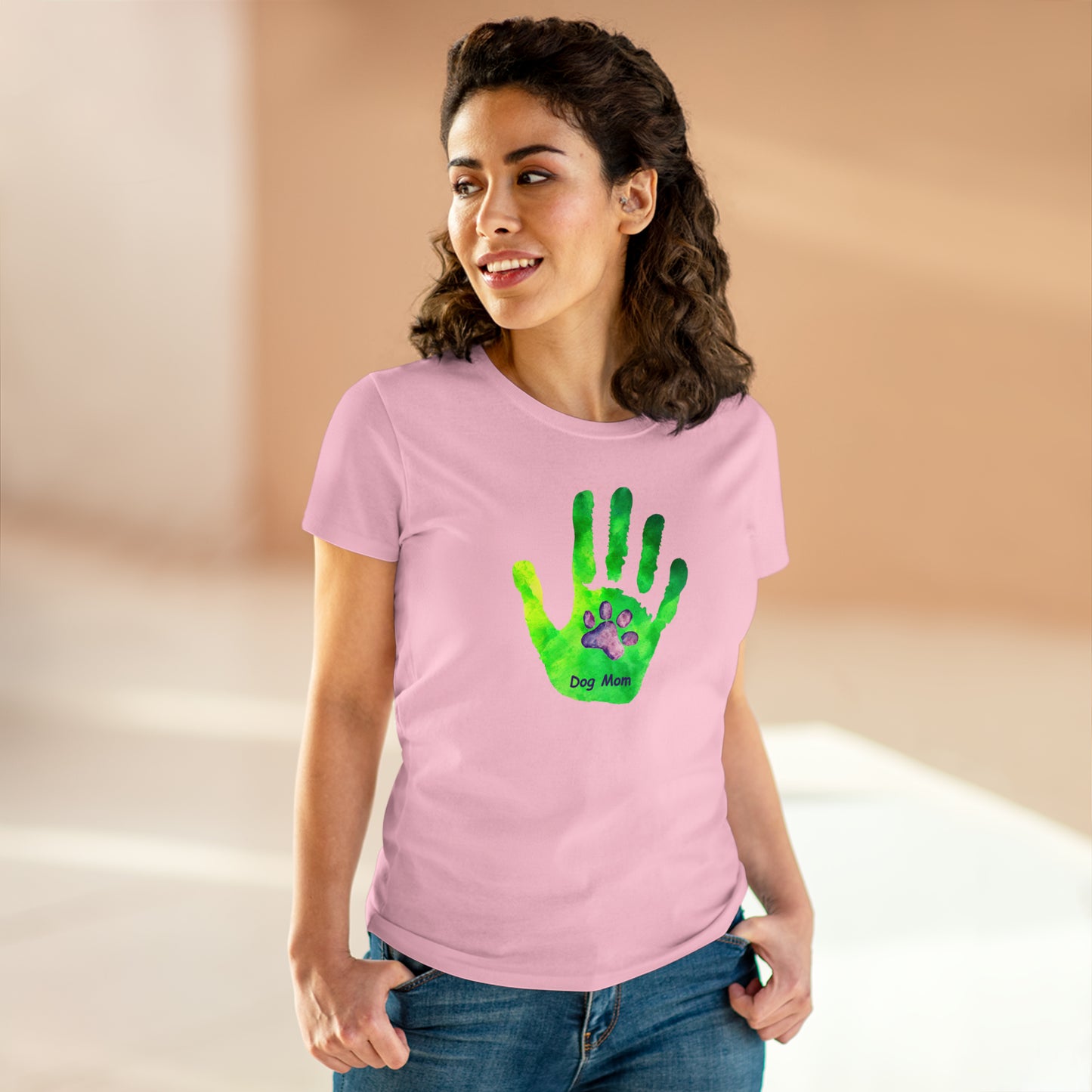 Dog Mom Hand and Paw - Women's Midweight Cotton Tee