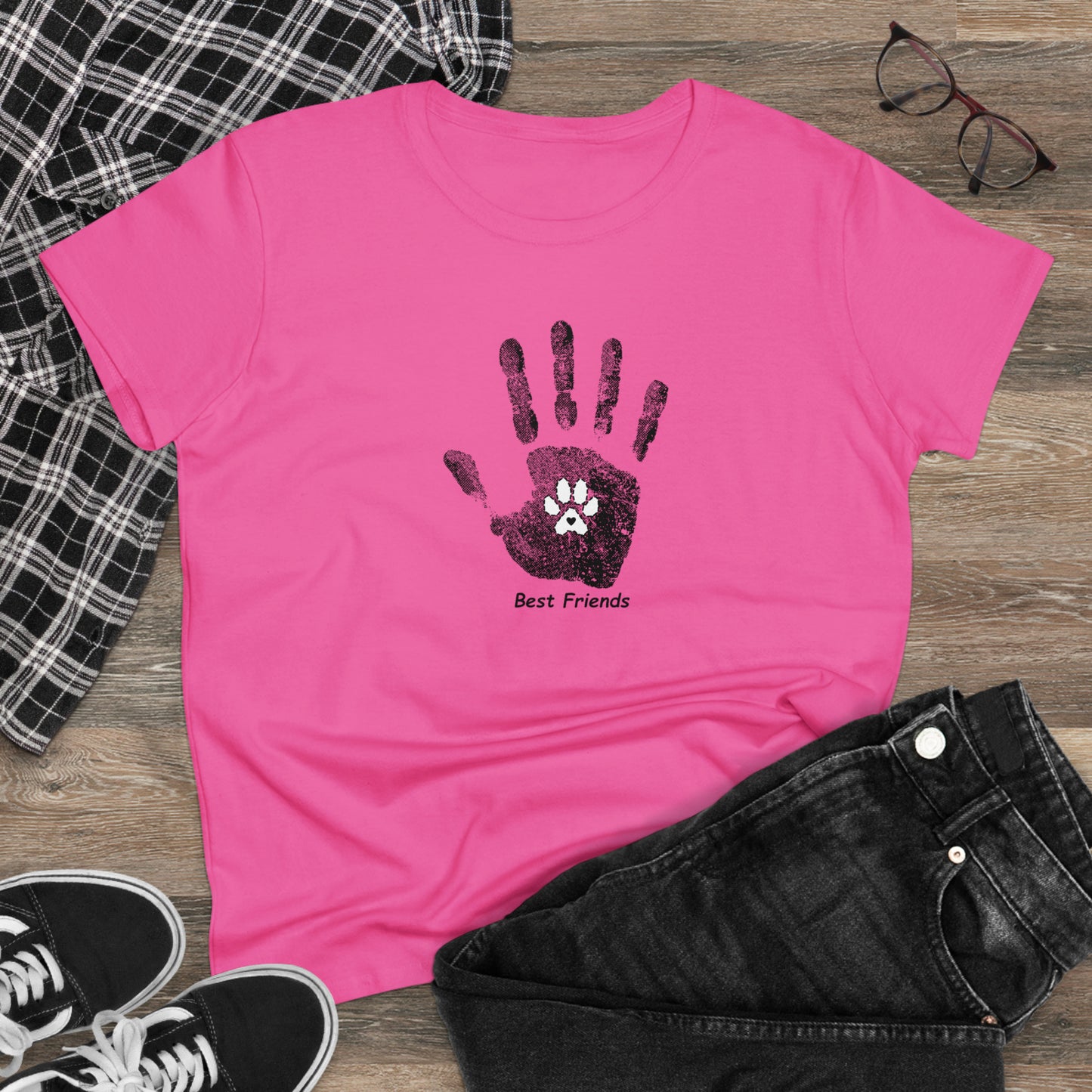 Best Friend, hand and paw - Women's Midweight Cotton Tee