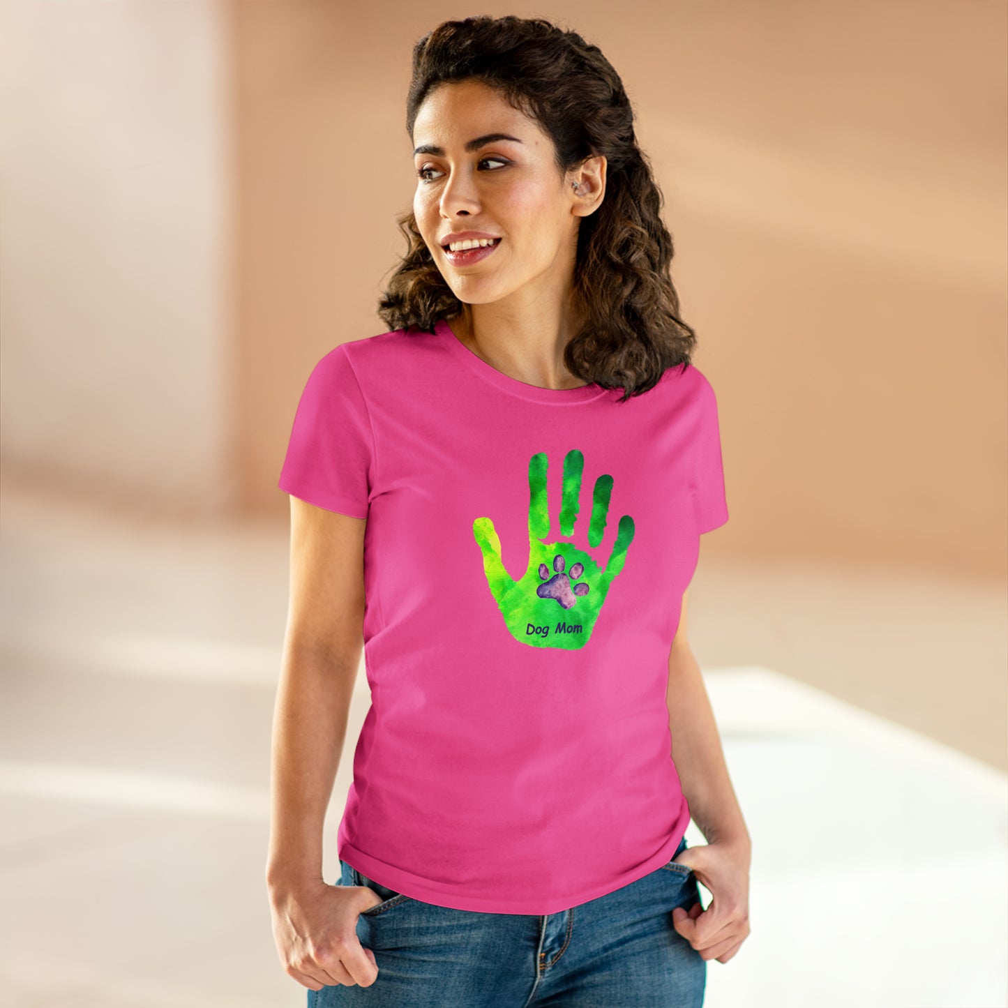 Dog Mom Hand and Paw - Women's Midweight Cotton Tee