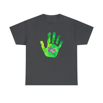 Handprint with Dog Paw - Unisex Heavy Cotton Tee