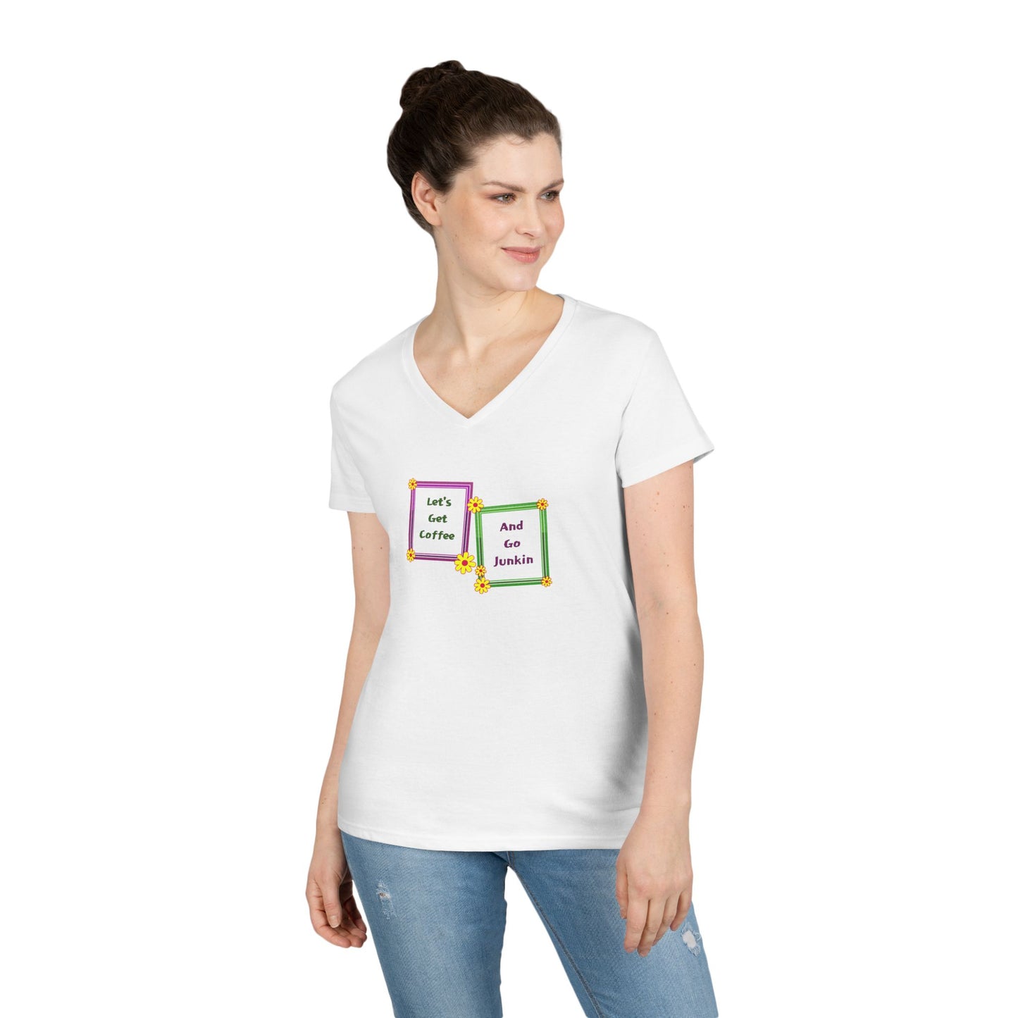 Coffee and Junkin Frames - Ladies' V-Neck T-Shirt