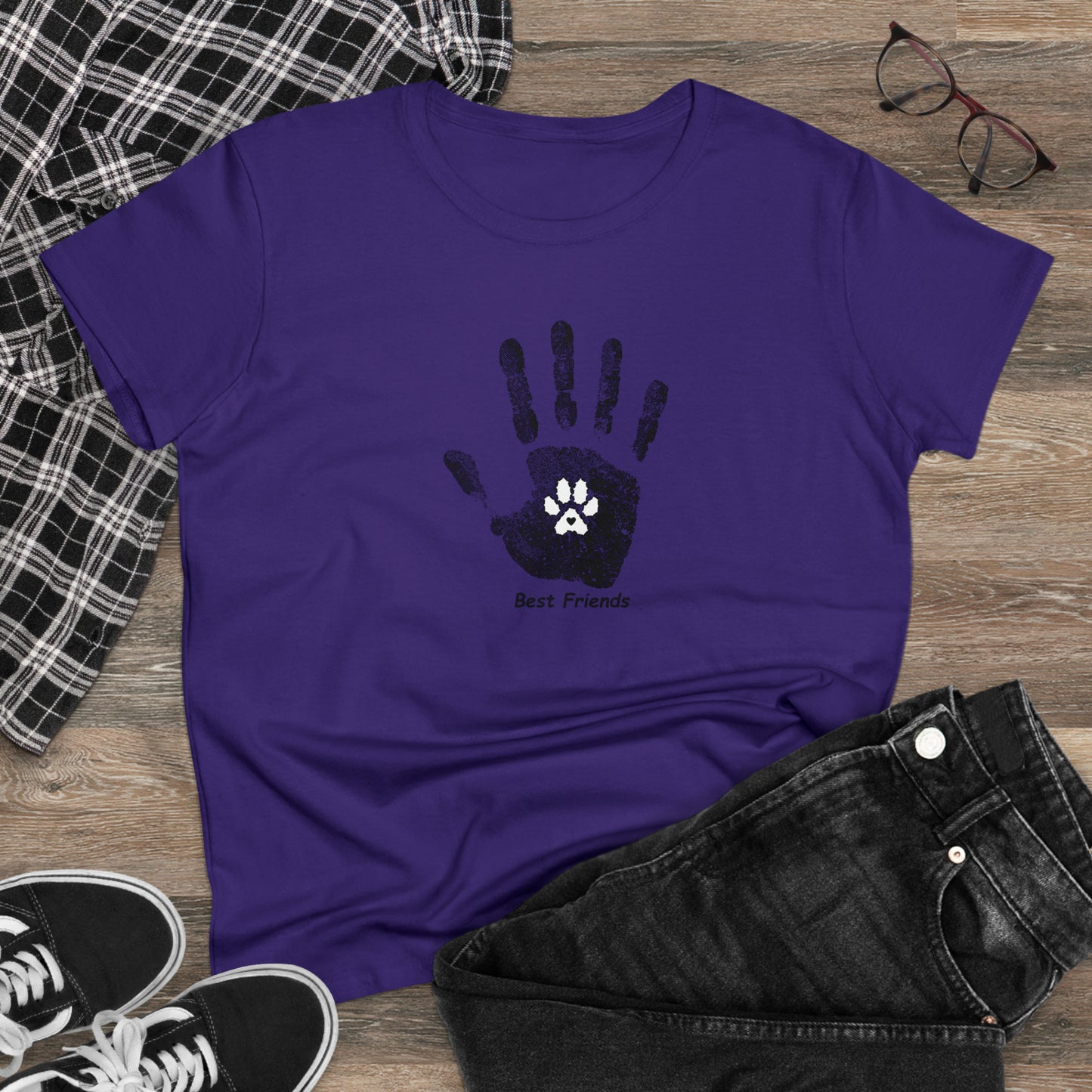 Best Friend, hand and paw - Women's Midweight Cotton Tee