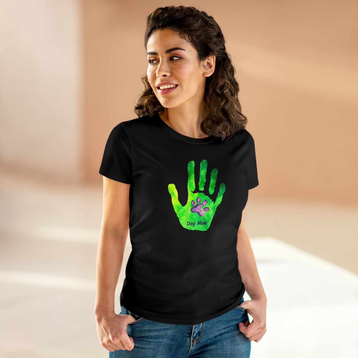 Dog Mom Hand and Paw - Women's Midweight Cotton Tee