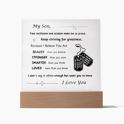 Acrylic Plaque with Optional LED Nightlight -Gift for Son