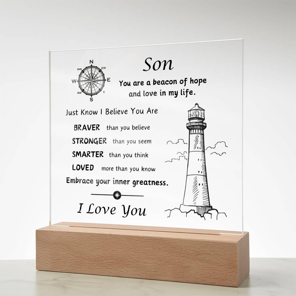 Acrylic Plaque with Optional LED Nightlight -Gift for Son