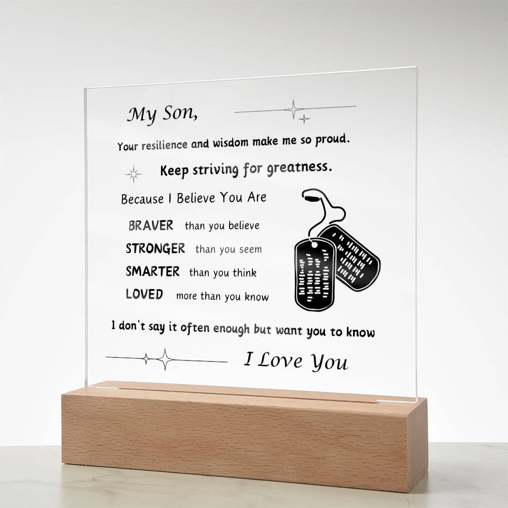 Acrylic Plaque with Optional LED Nightlight -Gift for Son