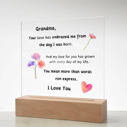 Acrylic Plaque with Optional LED Nightlight - Gift Grandma