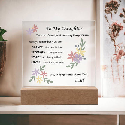 Acrylic Plaque option for LED Base - Gift for Daughter from Dad