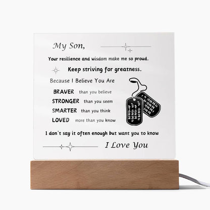 Acrylic Plaque with Optional LED Nightlight -Gift for Son