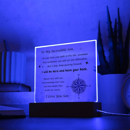 Acrylic Plaque with Optional LED Nightlight -Gift for Son