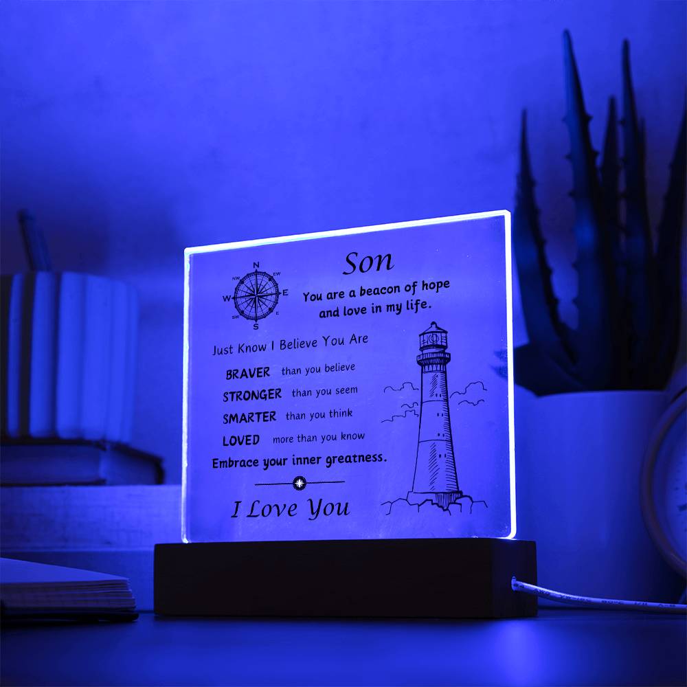 Acrylic Plaque with Optional LED Nightlight -Gift for Son