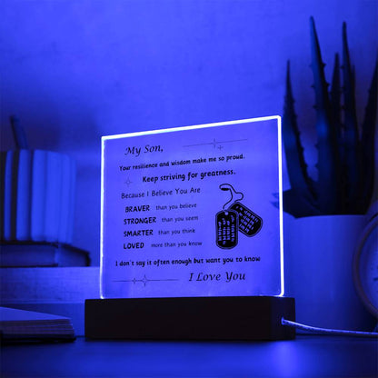 Acrylic Plaque with Optional LED Nightlight -Gift for Son