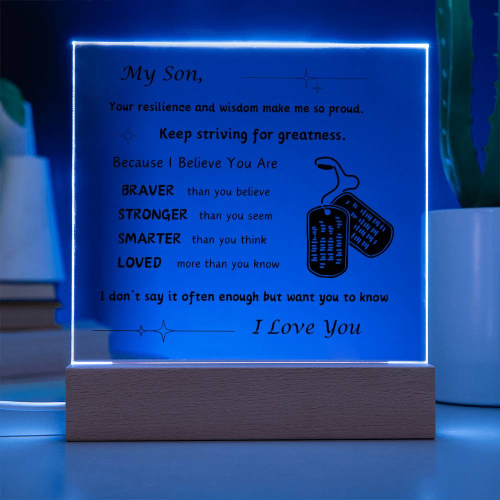 Acrylic Plaque with Optional LED Nightlight -Gift for Son