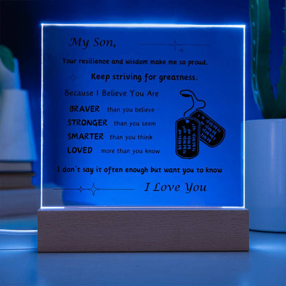 Acrylic Plaque with Optional LED Nightlight -Gift for Son