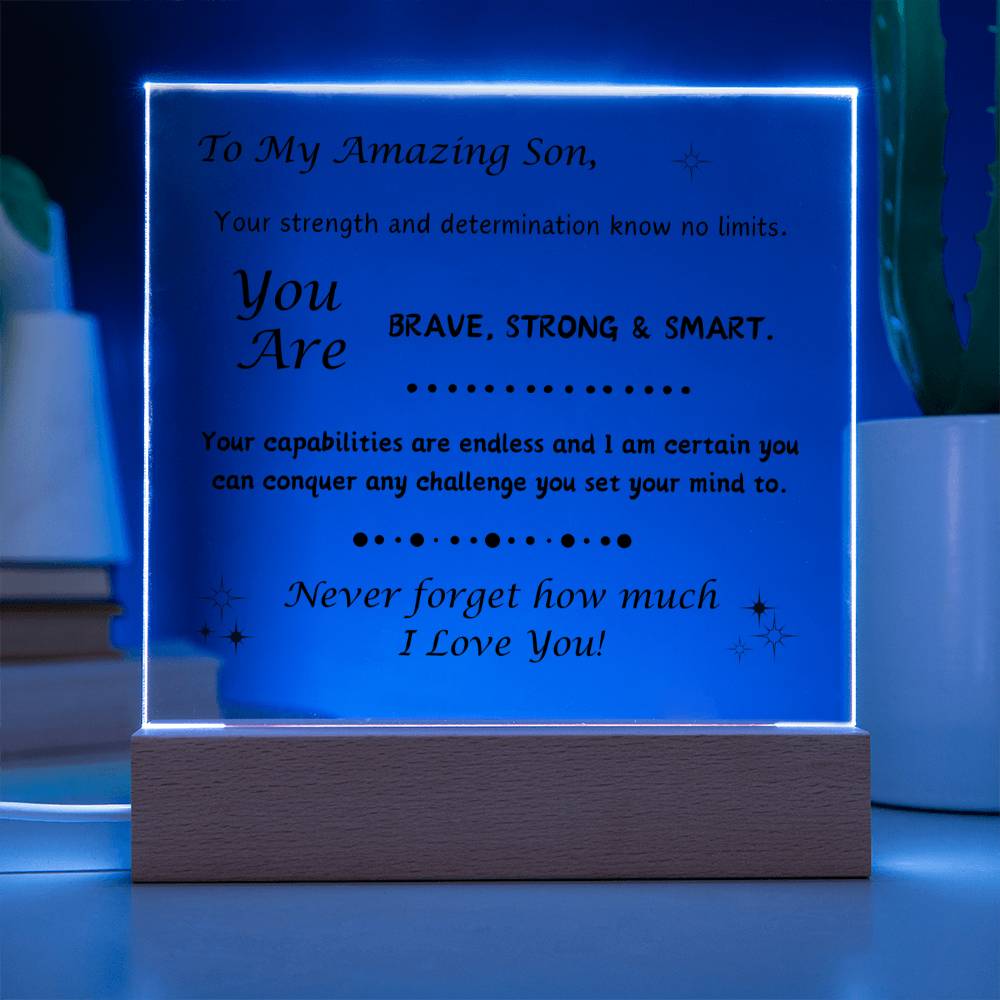 Acrylic Plaque with Optional LED Nightlight -Gift for Son