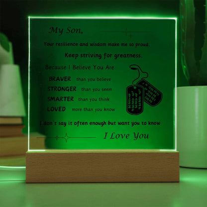 Acrylic Plaque with Optional LED Nightlight -Gift for Son