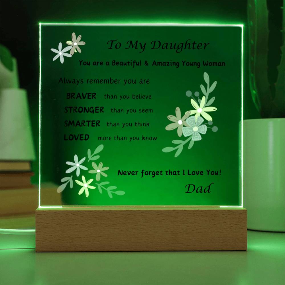 Acrylic Plaque option for LED Base - Gift for Daughter from Dad