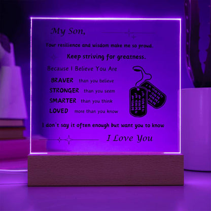 Acrylic Plaque with Optional LED Nightlight -Gift for Son