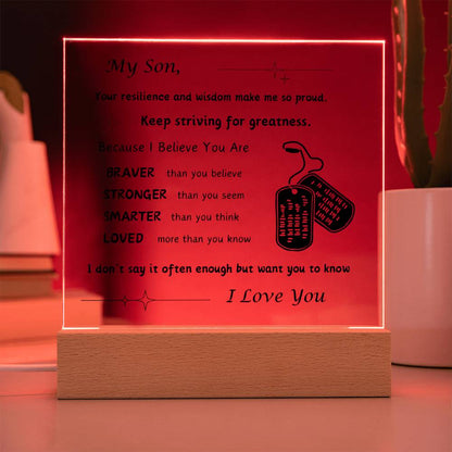 Acrylic Plaque with Optional LED Nightlight -Gift for Son