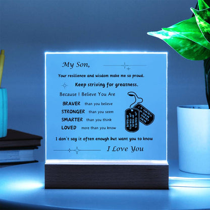 Acrylic Plaque with Optional LED Nightlight -Gift for Son