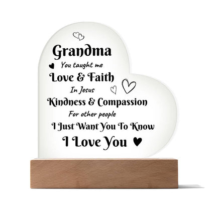 Acrylic Heart Plaque with Optional LED Nightlight -Grandma