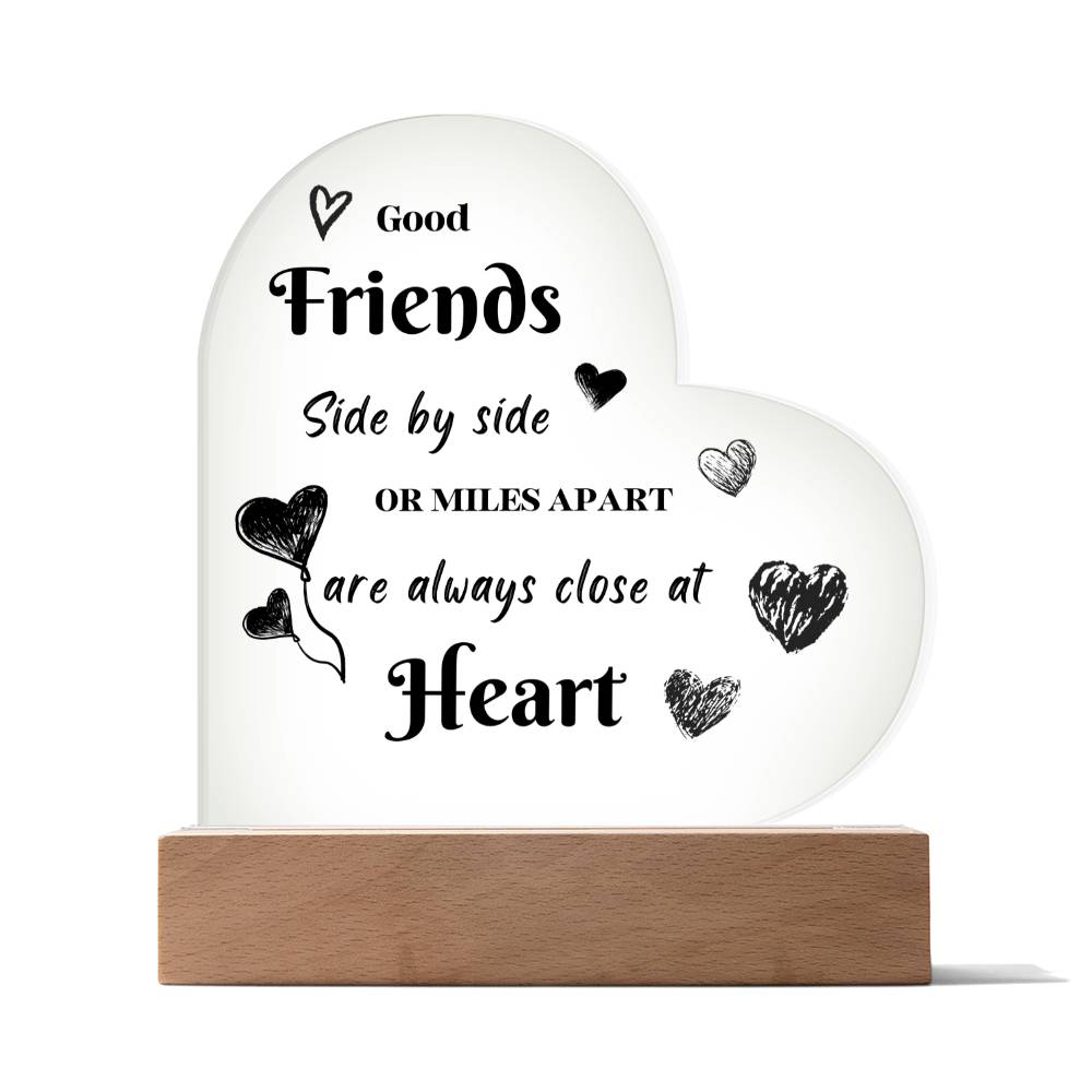 Acrylic Heart Plaque with Optional LED Nightlight -Friends