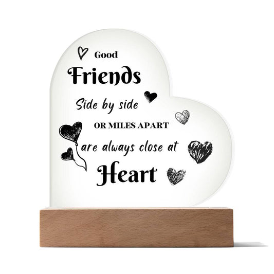 Acrylic Heart Plaque with Optional LED Nightlight -Friends