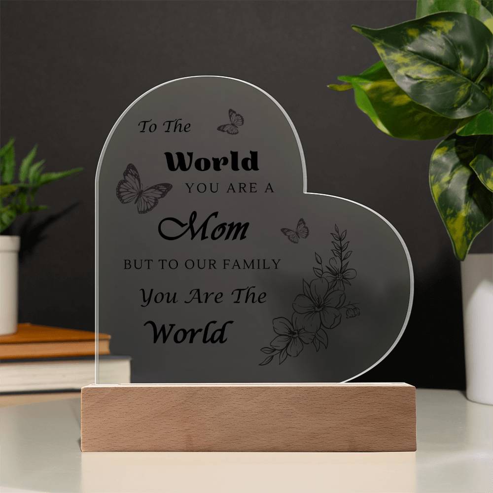 Acrylic Heart Plaque with Optional LED Nightlight -Gift for Mom