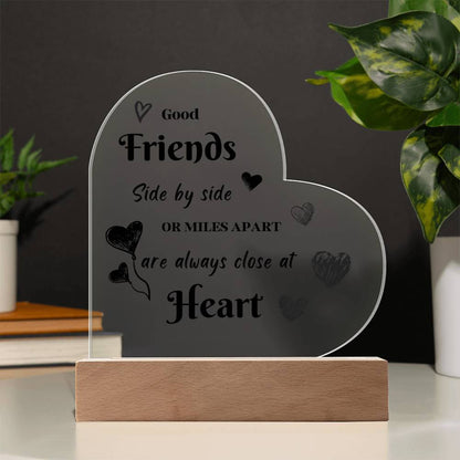 Acrylic Heart Plaque with Optional LED Nightlight -Friends