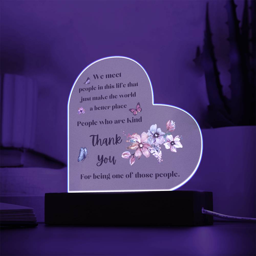 Acrylic Heart Plaque with Optional LED Nightlight -Gift for Friend, Coworker, Boss