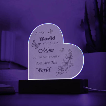 Acrylic Heart Plaque with Optional LED Nightlight -Gift for Mom