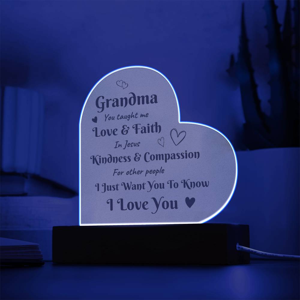 Acrylic Heart Plaque with Optional LED Nightlight -Grandma