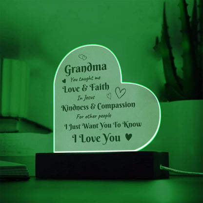 Acrylic Heart Plaque with Optional LED Nightlight -Grandma