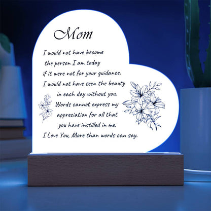 Acrylic Heart Plaque with Optional LED Nightlight -Gift for Mom