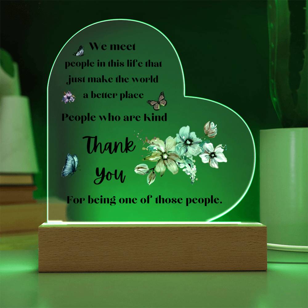 Acrylic Heart Plaque with Optional LED Nightlight -Gift for Friend, Coworker, Boss