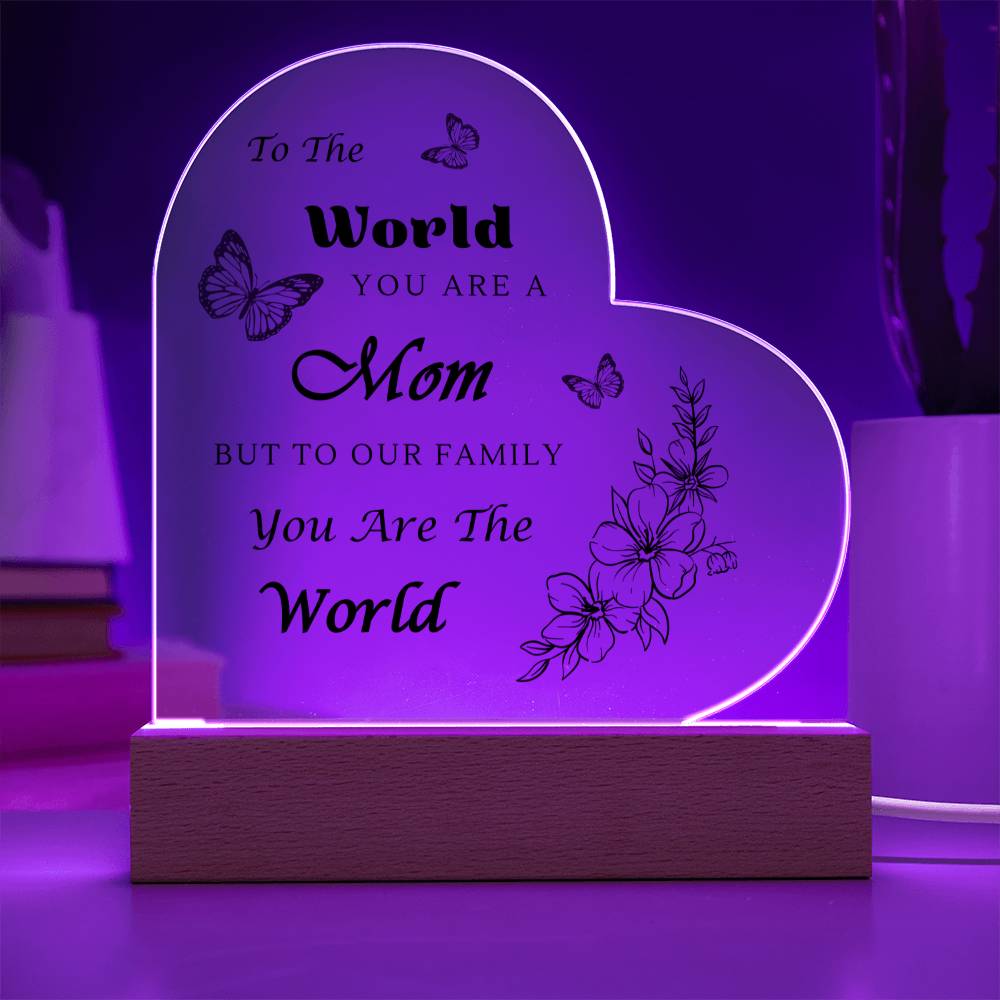 Acrylic Heart Plaque with Optional LED Nightlight -Gift for Mom